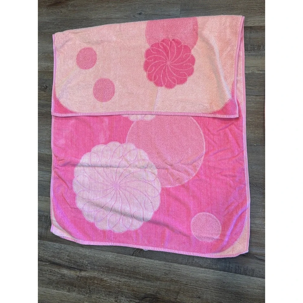 Vintage 60s towel set of 4 pink and orange retro mid century Cotton terrycloth
